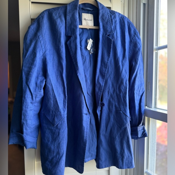 Madewell Womens Linen Office Double-Breasted Blazer
Color: bluestone Size XL new - Picture 3 of 11